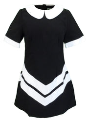 Ladies Retro Mod Vintage Black and White Chevron Dress