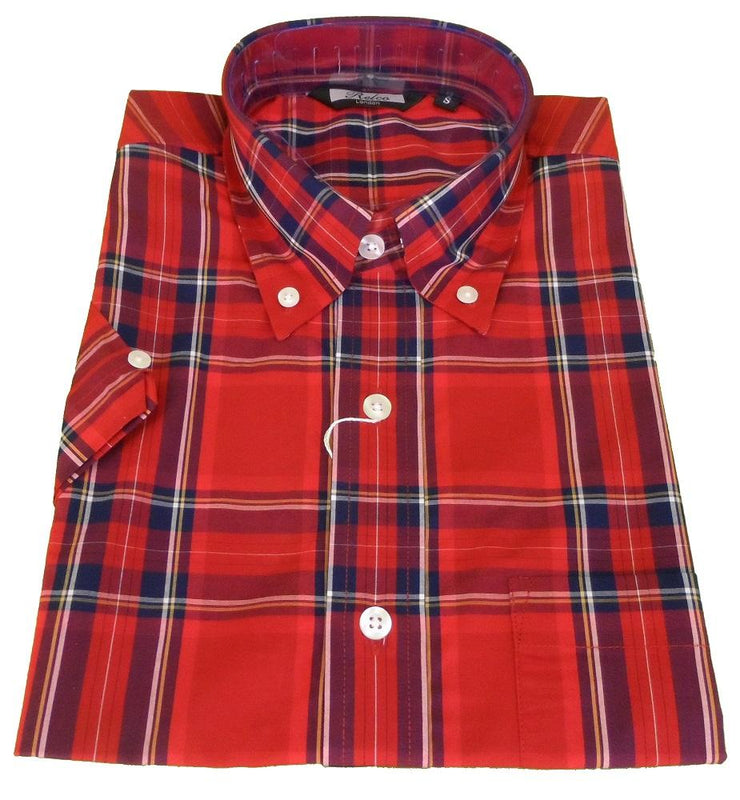 Relco Retro Red Check Ladies Button Down Short Sleeved Shirts