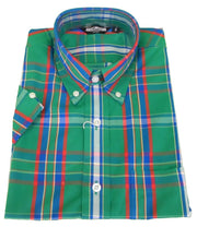 Relco Retro Green Check Ladies Button Down Short Sleeved Shirts