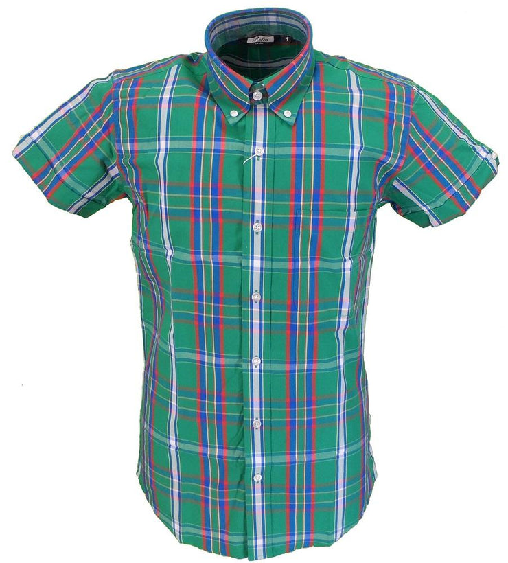 Relco Retro Green Check Ladies Button Down Short Sleeved Shirts