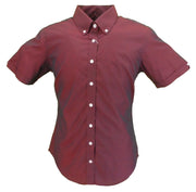 Relco Ladies Burgundy Black Tonic Button Down Short Sleeved Shirts
